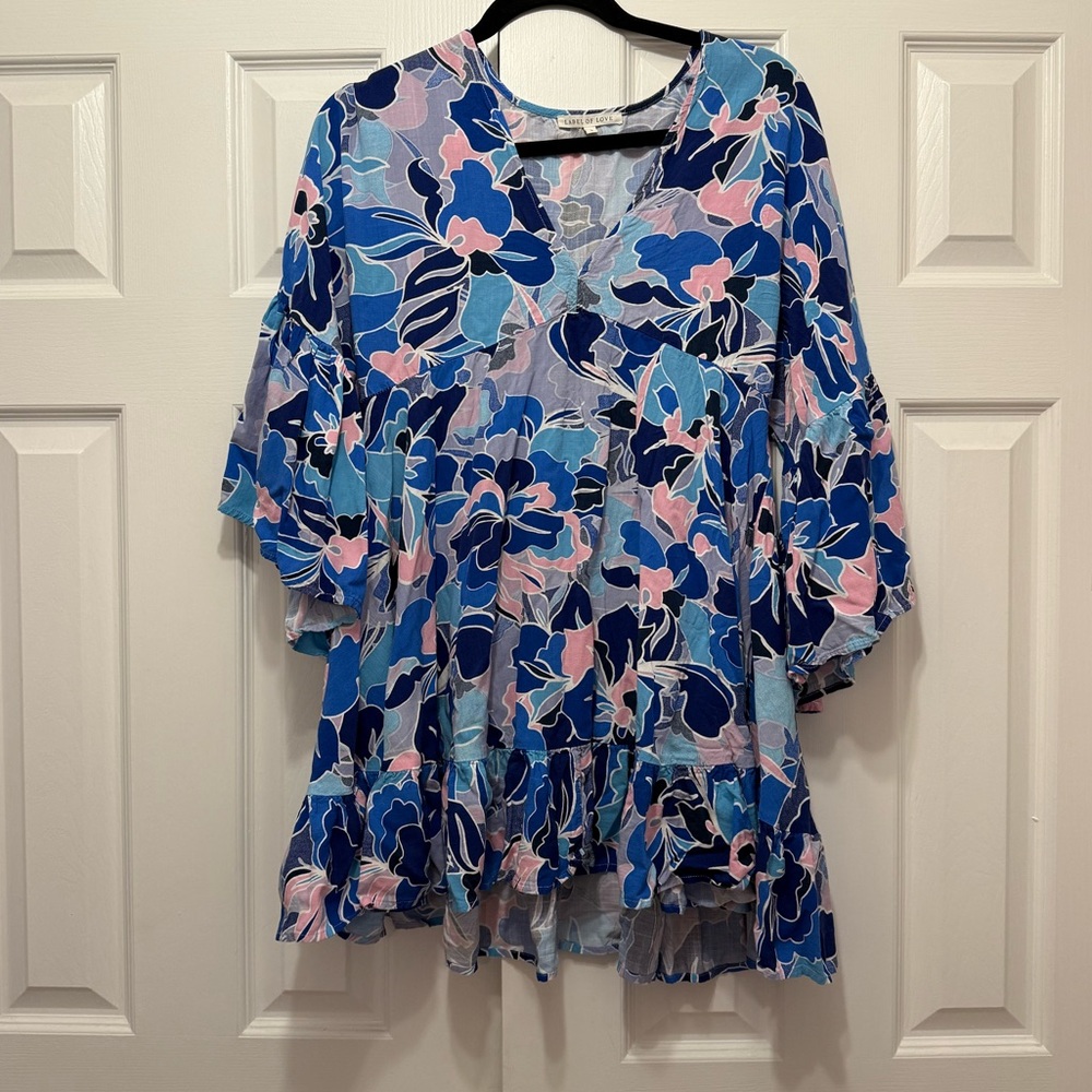 Floral Blue and Pink Women's Mini Dress